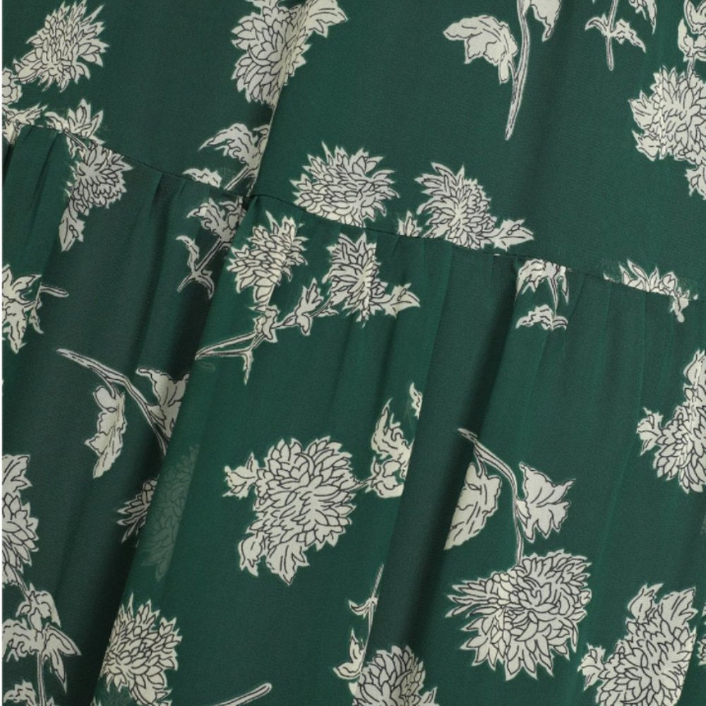 Lulu's Green Floral Midi Dress with Cream Print - Picture 2 of 5
